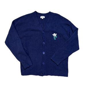 Goodfellow & Co Navy V‑Neck Button Cardigan with Small White Floral Detail